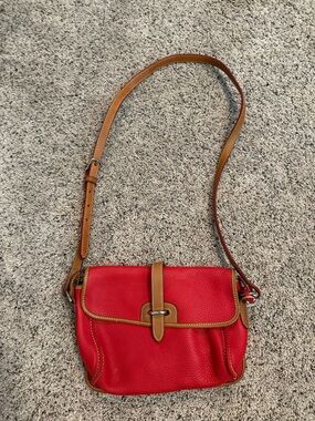 Dooney & Bourke Red Pebble Leather Crossbody with Tan Trim